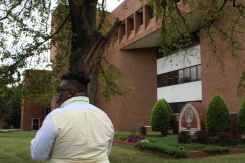 Shawn Dromgoole walking around the Meharry Medical College campus